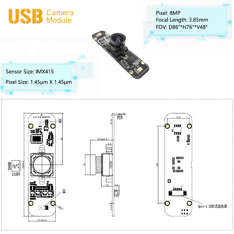 4K/1080P HD Sony IMX415 CMOS USB Camera Module high quality