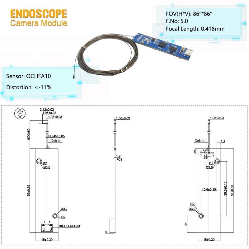 Compact Separated OmniVision OCHFA10 CMOS Wide Angle Endoscope Camera Module high quality